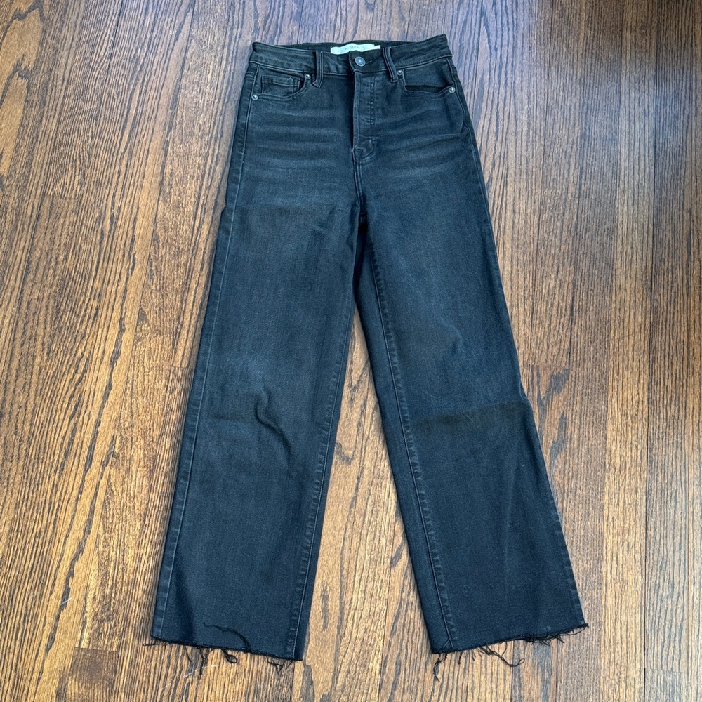 Hidden Jeans black wide leg jeans with raw hem